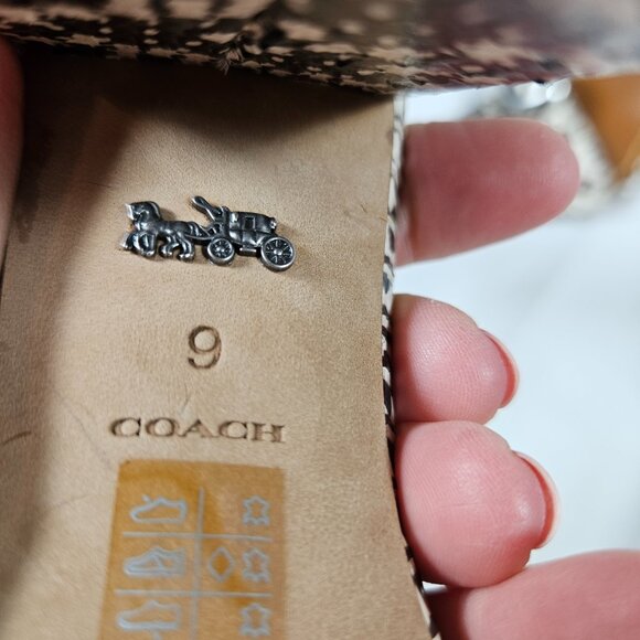 Coach Maya Snakeskin Print Sandals Block Heel Leather Women's Size 9 Black Cream - Picture 8 of 10